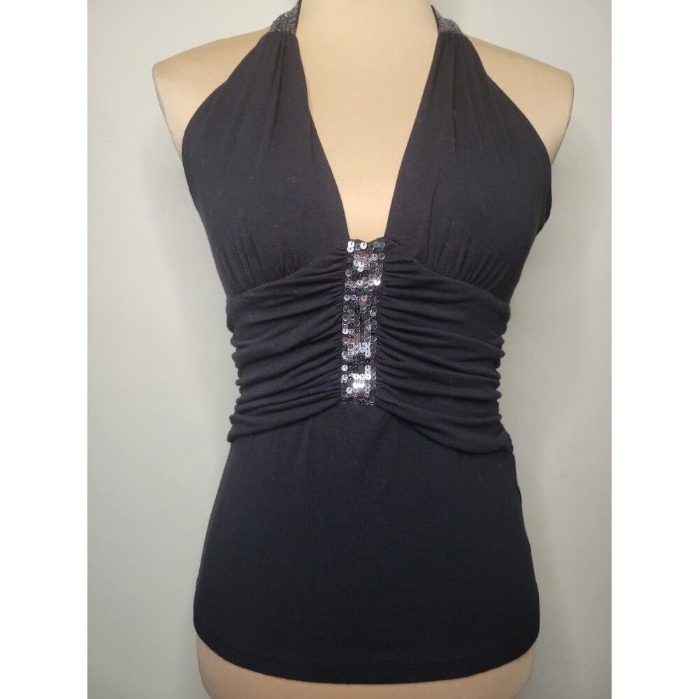 M Laundry By Shelli Segal Black Halter Top Sequin Detail Vintage